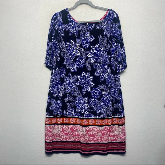 Eliza J Midi Dress Blue Pink Floral Stretchy 18 - Picture 1 of 6